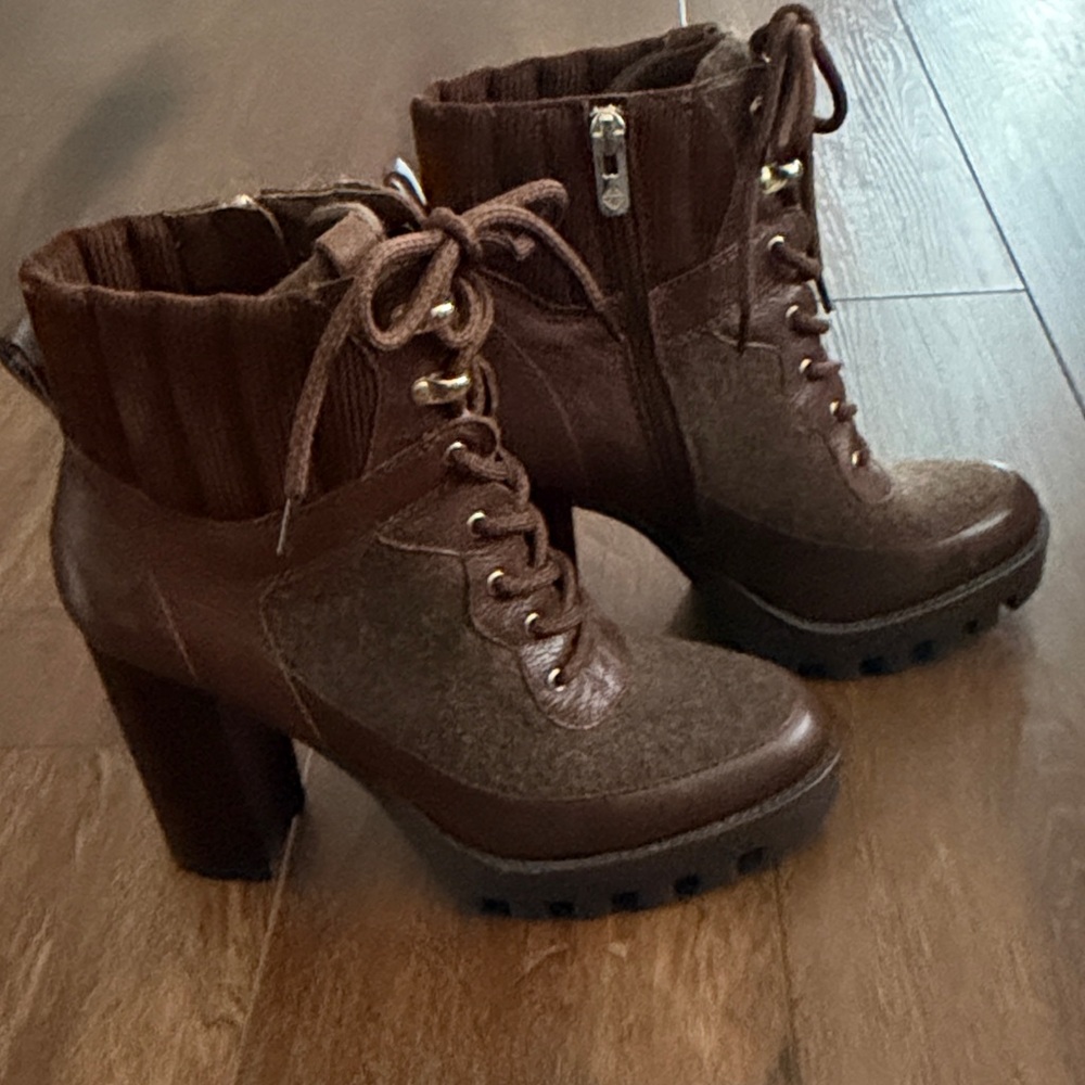 Antonio Melani Brown Wool and Leather platform boots - Picture 4 of 5
